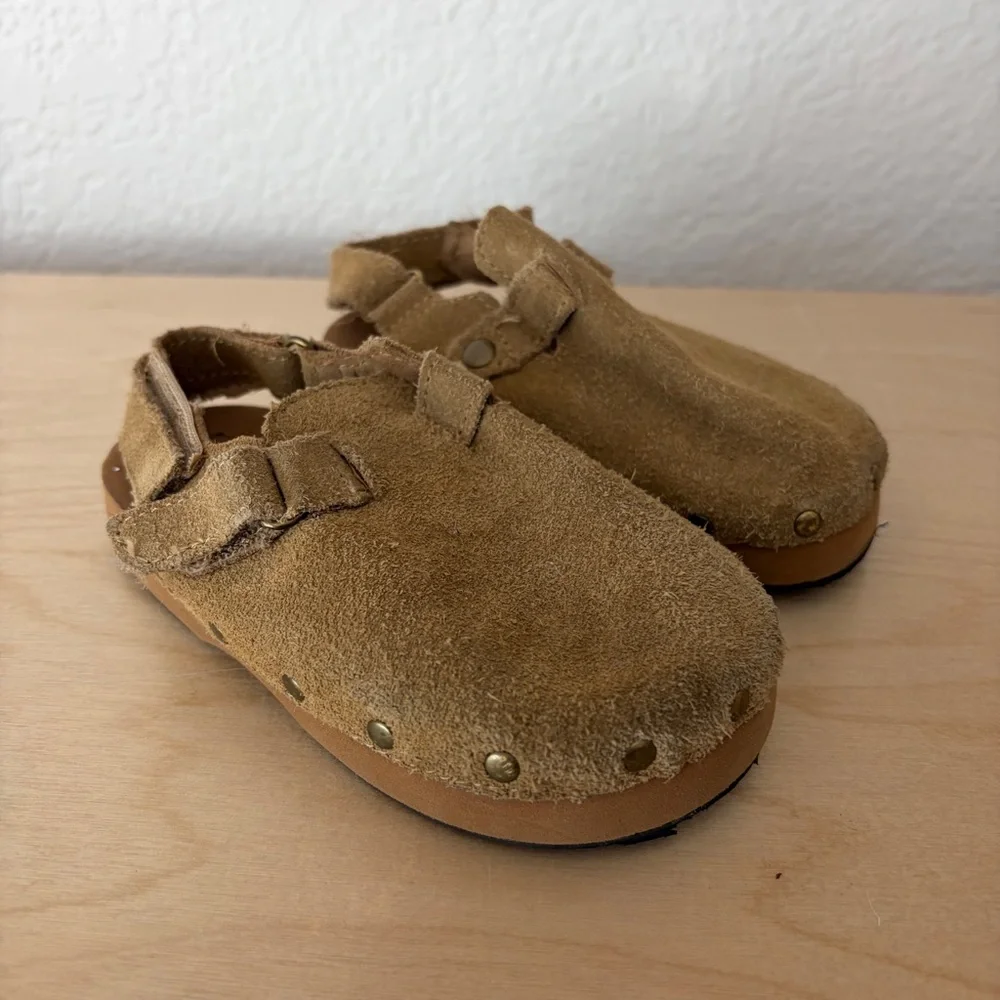 Zara kids toddler 24 suede clogs sandals mules with ankle strap